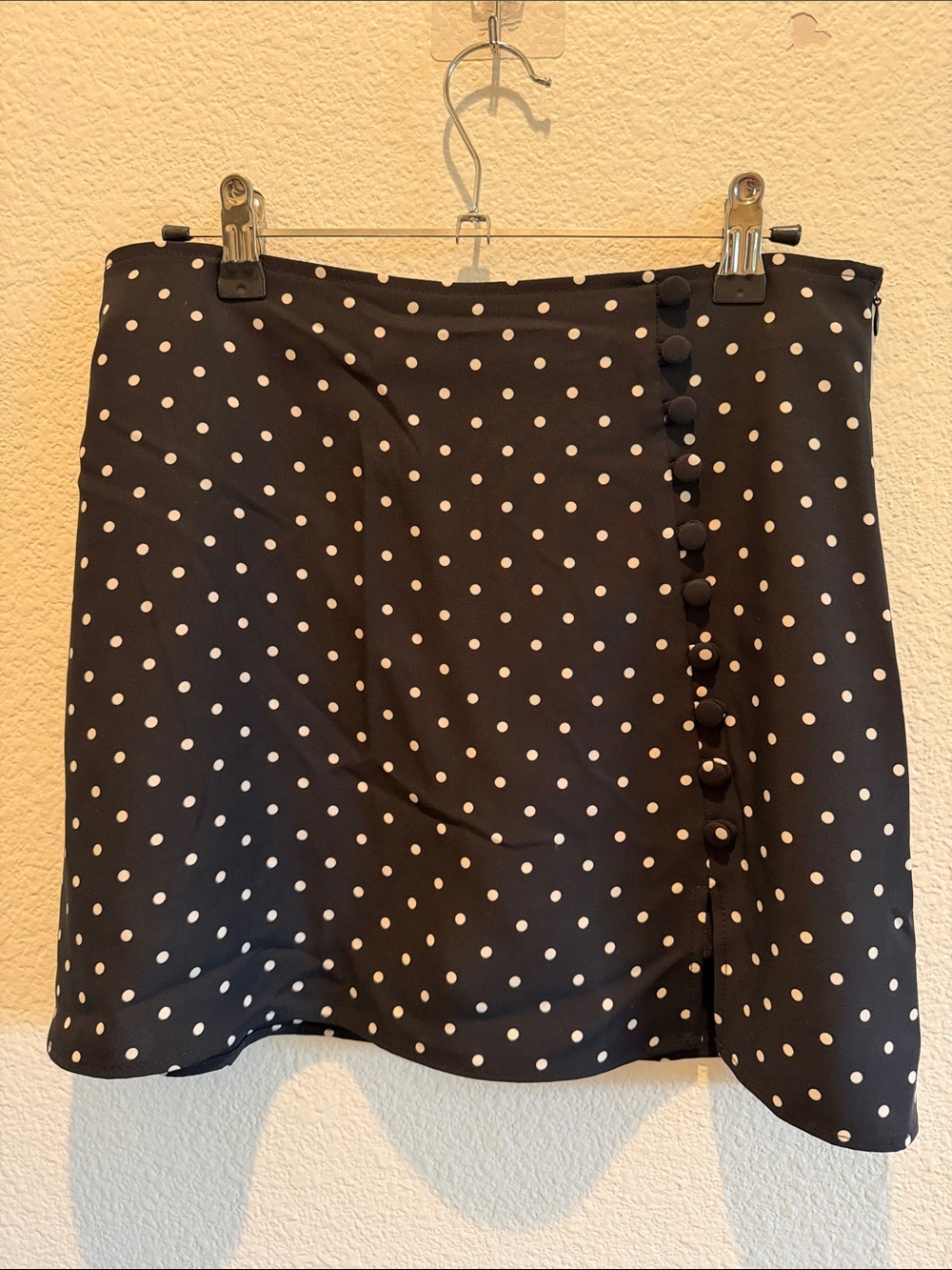 Zara Polka Dot Mini Skort with Side Button Detail - Black/White